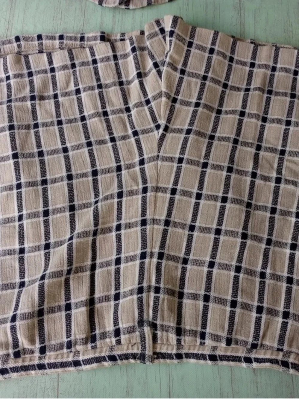 Two-Piece Beige & Navy Plaid Short Set